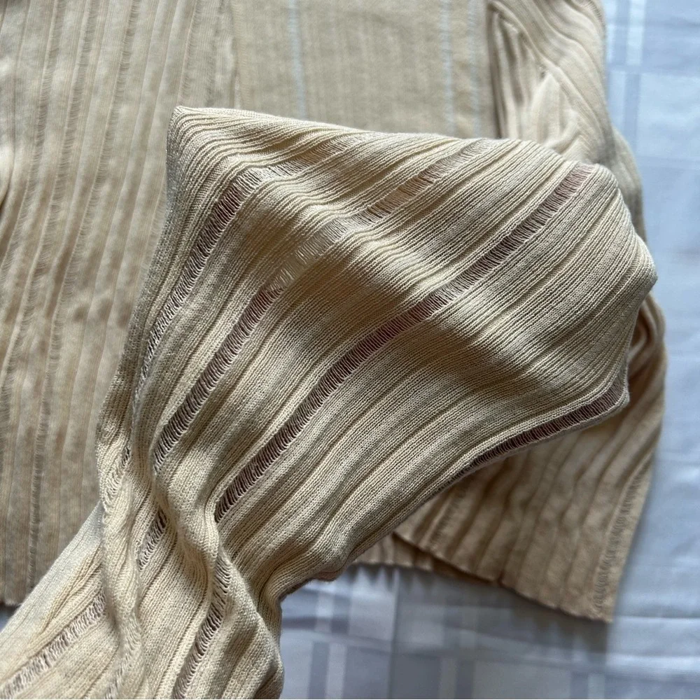 Zara Cream Stretch Loose Knit Tie Front Long Sleeve Cardigan Sweater - Picture 9 of 13